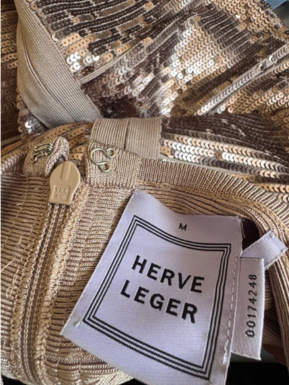 Authentic Herve Leger Dune Brown Sequin Bandage Katherine Dress - Size M - Picture 3 of 3